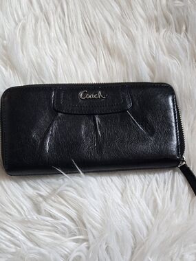 Coach Black Zip Around Leather Wallet